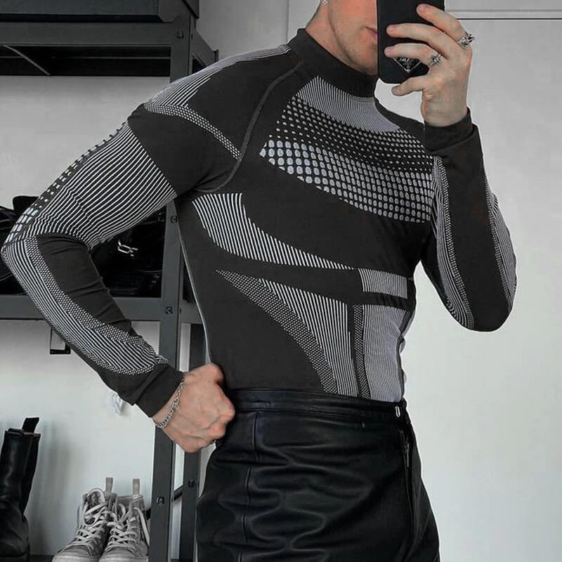 INCERUN Men Tights Skinny Stretch Functional Long Sleeve T-Shirt Fashion Sportwear Crew Neck Black T-shirt for Men, Spring Fall (image for) INCERUN Men Tights Skinny Stretch Functional Long Sleeve T-Shirt Fashion Sportwear Crew Neck Black T-shirt for Men, Spring Fall